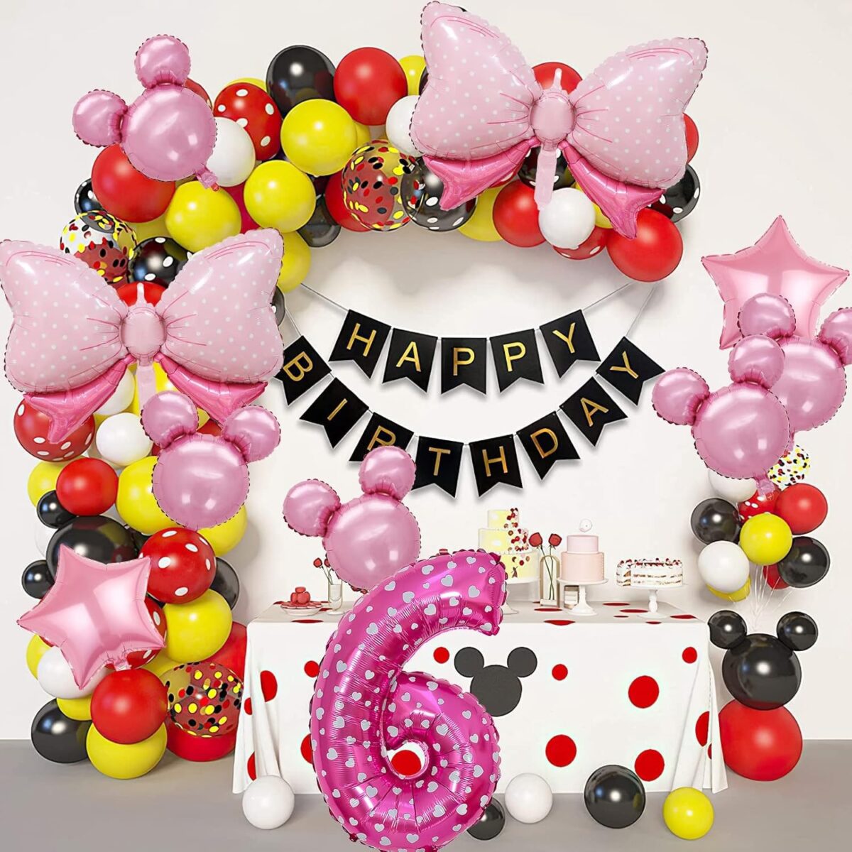 Balon din Folie Metalizata Embo, Figurina Cifra, Imprimeu Inimi, Tema Aniversare 80 cm, Ambalaj Individual, Pai inclus, Umflare cu Aer sau Heliu, Roz, Cifra 6 - imagine 5