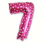 Balon din Folie Metalizata Embo, Figurina Cifra, Imprimeu Inimi, Tema Aniversare 80 cm, Ambalaj Individual, Pai inclus, Umflare cu Aer sau Heliu, Roz, Cifra 7 - imagine 3