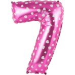 Balon din Folie Metalizata Embo, Figurina Cifra, Imprimeu Inimi, Tema Aniversare 80 cm, Ambalaj Individual, Pai inclus, Umflare cu Aer sau Heliu, Roz, Cifra 7 - imagine 4