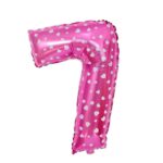 Balon din Folie Metalizata Embo, Figurina Cifra, Imprimeu Inimi, Tema Aniversare 80 cm, Ambalaj Individual, Pai inclus, Umflare cu Aer sau Heliu, Roz, Cifra 7