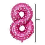 Balon din Folie Metalizata Embo, Figurina Cifra, Imprimeu Inimi, Tema Aniversare 80 cm, Ambalaj Individual, Pai inclus, Umflare cu Aer sau Heliu, Roz, Cifra 8 - imagine 2