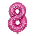 Balon din Folie Metalizata Embo, Figurina Cifra, Imprimeu Inimi, Tema Aniversare 80 cm, Ambalaj Individual, Pai inclus, Umflare cu Aer sau Heliu, Roz, Cifra 8 - imagine 3