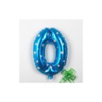 Balon din Folie Metalizata Embo, Figurina Cifra, Imprimeu Stele, Tema Aniversare 80 cm, Ambalaj Individual, Pai inclus, Umflare cu Aer sau Heliu, Albastru, Cifra 0 - imagine 2