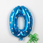 Balon din Folie Metalizata Embo, Figurina Cifra, Imprimeu Stele, Tema Aniversare 80 cm, Ambalaj Individual, Pai inclus, Umflare cu Aer sau Heliu, Albastru, Cifra 0 - imagine 3