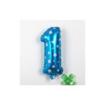 Balon din Folie Metalizata Embo, Figurina Cifra, Imprimeu Stele, Tema Aniversare 80 cm, Ambalaj Individual, Pai inclus, Umflare cu Aer sau Heliu, Albastru, Cifra 1 - imagine 5
