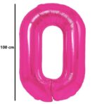 Balon din Folie Metalizata, Embo, Figurina Cifra, Model 0, Tema Aniversare 100 cm, Ambalaj Individual, Pai Inclus, Umflare cu Aer sau Heliu, Roz - imagine 2