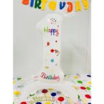 Balon din Folie Metalizata, Embo, Figurina Cifra, Model 1 cu Happy Birthday Scris, Tema Aniversare 81 cm, Ambalaj Individual, Pai Inclus, Umflare cu Aer sau Heliu, Alb - imagine 2