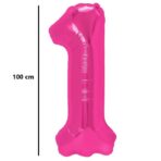 Balon din Folie Metalizata, Embo, Figurina Cifra, Model 1, Tema Aniversare 100 cm, Ambalaj Individual, Pai Inclus, Umflare cu Aer sau Heliu, Roz - imagine 2