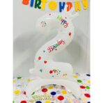 Balon din Folie Metalizata, Embo, Figurina Cifra, Model 2 cu Happy Birthday Scris, Tema Aniversare 81 cm, Ambalaj Individual, Pai Inclus, Umflare cu Aer sau Heliu, Alb - imagine 2