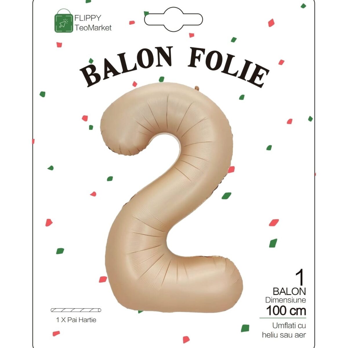Balon din Folie Metalizata, Embo, Figurina Cifra, Model 2, Tema Aniversare 100 cm, Ambalaj Individual, Pai Inclus, Umflare cu Aer sau Heliu, Crem - imagine 6