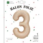 Balon din Folie Metalizata, Embo, Figurina Cifra, Model 3, Tema Aniversare 100 cm, Ambalaj Individual, Pai Inclus, Umflare cu Aer sau Heliu, Crem - imagine 6