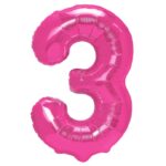 Balon din Folie Metalizata, Embo, Figurina Cifra, Model 3, Tema Aniversare 100 cm, Ambalaj Individual, Pai Inclus, Umflare cu Aer sau Heliu, Roz