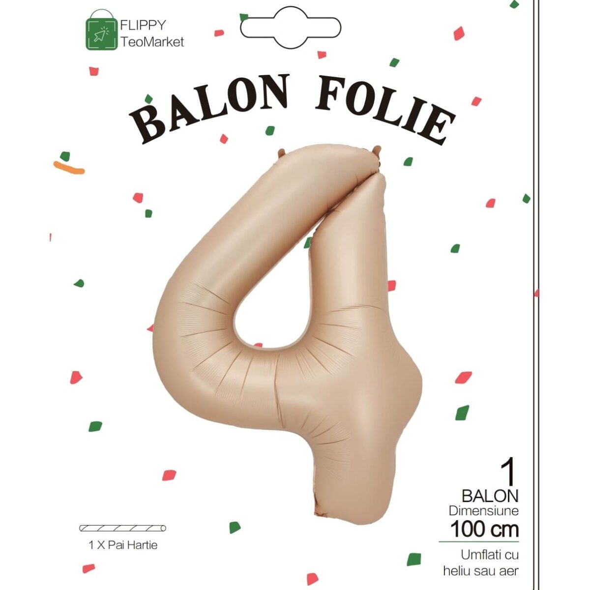 Balon din Folie Metalizata, Embo, Figurina Cifra, Model 4, Tema Aniversare 100 cm, Ambalaj Individual, Pai Inclus, Umflare cu Aer sau Heliu, Crem - imagine 6