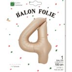 Balon din Folie Metalizata, Embo, Figurina Cifra, Model 4, Tema Aniversare 100 cm, Ambalaj Individual, Pai Inclus, Umflare cu Aer sau Heliu, Crem - imagine 6