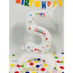 Balon din Folie Metalizata, Embo, Figurina Cifra, Model 5 cu Happy Birthday Scris, Tema Aniversare 81 cm, Ambalaj Individual, Pai Inclus, Umflare cu Aer sau Heliu, Alb - imagine 2
