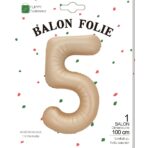 Balon din Folie Metalizata, Embo, Figurina Cifra, Model 5, Tema Aniversare 100 cm, Ambalaj Individual, Pai Inclus, Umflare cu Aer sau Heliu, Crem - imagine 6