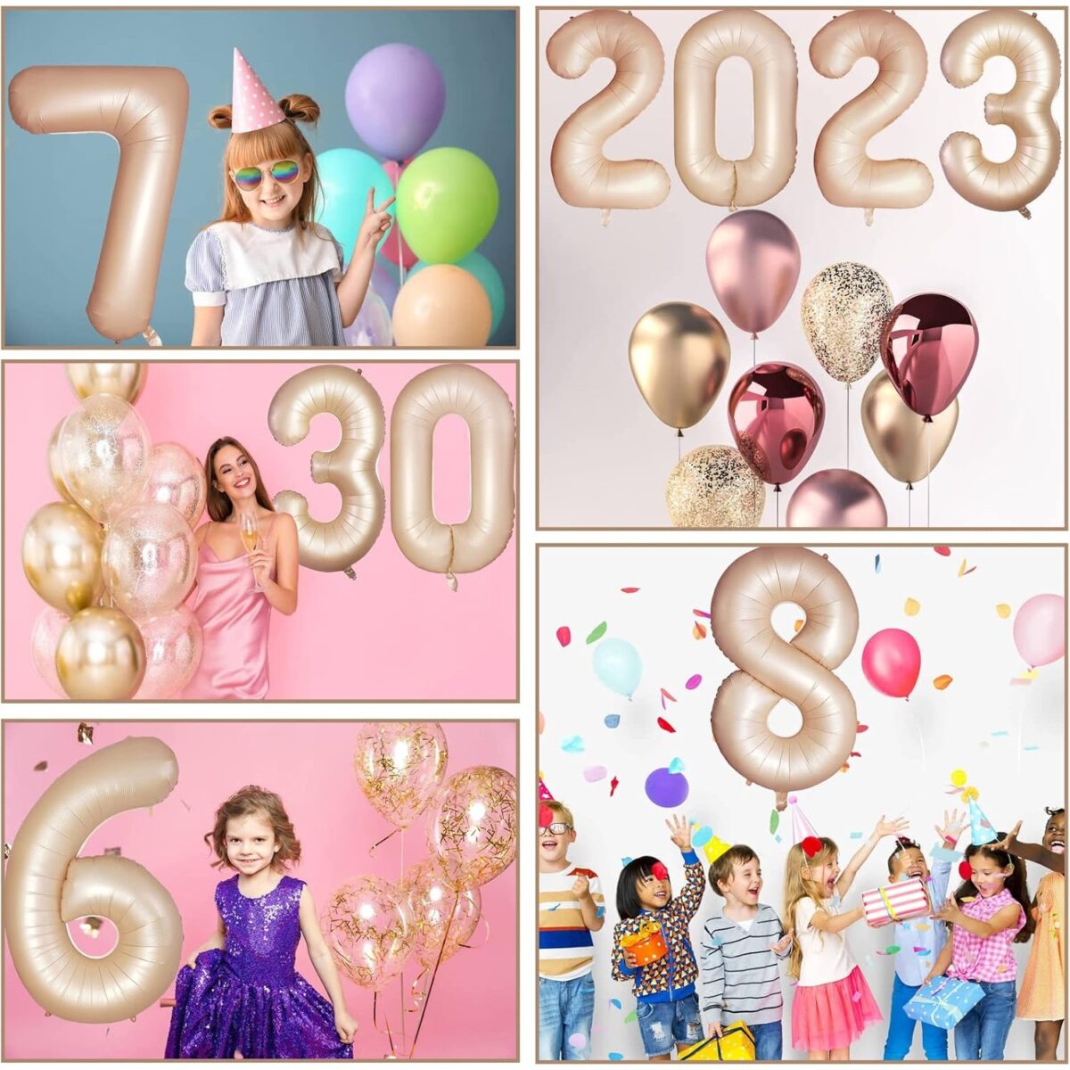 Balon din Folie Metalizata, Embo, Figurina Cifra, Model 6, Tema Aniversare 100 cm, Ambalaj Individual, Pai Inclus, Umflare cu Aer sau Heliu, Crem - imagine 2