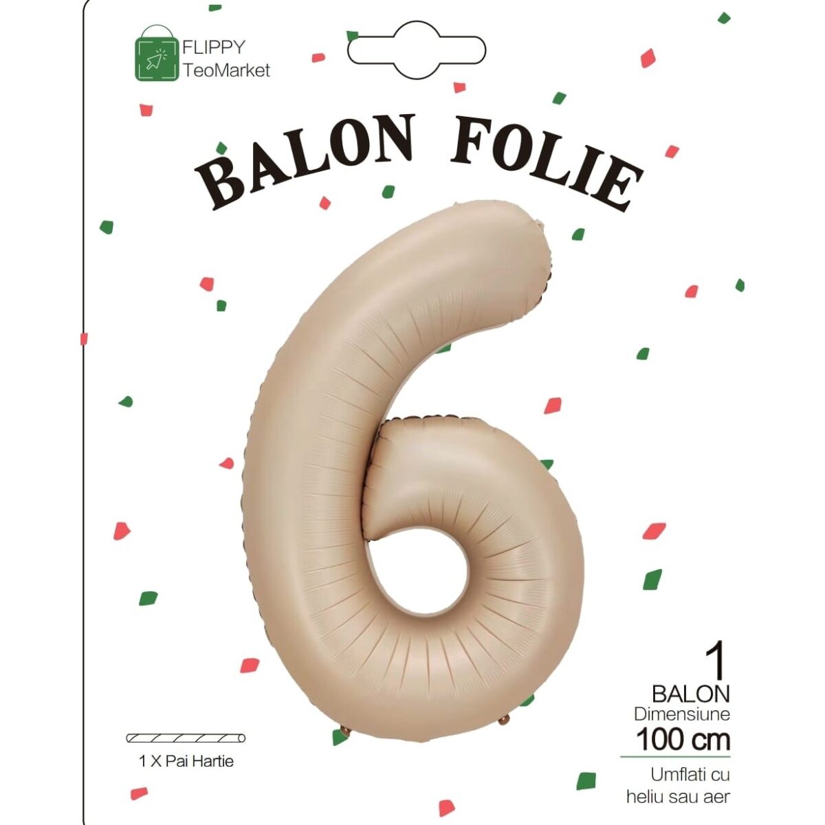 Balon din Folie Metalizata, Embo, Figurina Cifra, Model 6, Tema Aniversare 100 cm, Ambalaj Individual, Pai Inclus, Umflare cu Aer sau Heliu, Crem - imagine 6