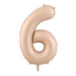 Balon din Folie Metalizata, Embo, Figurina Cifra, Model 6, Tema Aniversare 100 cm, Ambalaj Individual, Pai Inclus, Umflare cu Aer sau Heliu, Crem