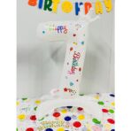 Balon din Folie Metalizata, Embo, Figurina Cifra, Model 7 cu Happy Birthday Scris, Tema Aniversare 81 cm, Ambalaj Individual, Pai Inclus, Umflare cu Aer sau Heliu, Alb - imagine 2