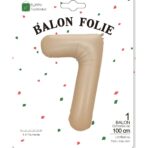 Balon din Folie Metalizata, Embo, Figurina Cifra, Model 7, Tema Aniversare 100 cm, Ambalaj Individual, Pai Inclus, Umflare cu Aer sau Heliu, Crem - imagine 6