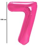 Balon din Folie Metalizata, Embo, Figurina Cifra, Model 7, Tema Aniversare 100 cm, Ambalaj Individual, Pai Inclus, Umflare cu Aer sau Heliu, Roz - imagine 2