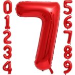 Balon din Folie Metalizata, Embo, Figurina Cifra, Model 7, Tema Aniversare 40 cm, Ambalaj Individual, Pai Inclus, Umflare cu Aer sau Heliu, Rosu - imagine 3