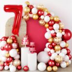 Balon din Folie Metalizata, Embo, Figurina Cifra, Model 7, Tema Aniversare 40 cm, Ambalaj Individual, Pai Inclus, Umflare cu Aer sau Heliu, Rosu - imagine 7