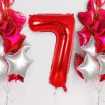 Balon din Folie Metalizata, Embo, Figurina Cifra, Model 7, Tema Aniversare 40 cm, Ambalaj Individual, Pai Inclus, Umflare cu Aer sau Heliu, Rosu - imagine 9