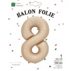 Balon din Folie Metalizata, Embo, Figurina Cifra, Model 8, Tema Aniversare 100 cm, Ambalaj Individual, Pai Inclus, Umflare cu Aer sau Heliu, Crem - imagine 6