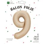 Balon din Folie Metalizata, Embo, Figurina Cifra, Model 9, Tema Aniversare 100 cm, Ambalaj Individual, Pai Inclus, Umflare cu Aer sau Heliu, Crem - imagine 6