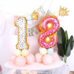 Balon din Folie Metalizata Embo, Figurina Cifra, Model Candy, Tema Aniversare 100 cm, Ambalaj Individual, Pai inclus, Umflare cu Aer sau Heliu, Multicolor, Cifra 1 - imagine 2