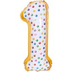 Balon din Folie Metalizata Embo, Figurina Cifra, Model Candy, Tema Aniversare 100 cm, Ambalaj Individual, Pai inclus, Umflare cu Aer sau Heliu, Multicolor, Cifra 1 - imagine 7