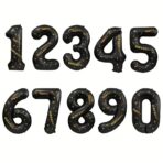 Balon din Folie Metalizata Embo, Figurina Cifra, Scris Happy Birthday, Tema Aniversare 100 cm, Ambalaj Individual, Pai inclus, Umflare cu Aer sau Heliu, Negru, Cifra 0 - imagine 6