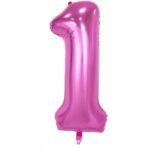 Balon din Folie Metalizata Embo, Figurina Cifra si Coroana, Tema Aniversare 100 cm, Ambalaj Individual, Pai inclus, Umflare cu Aer sau Heliu, Roz, Cifra 1 - imagine 3
