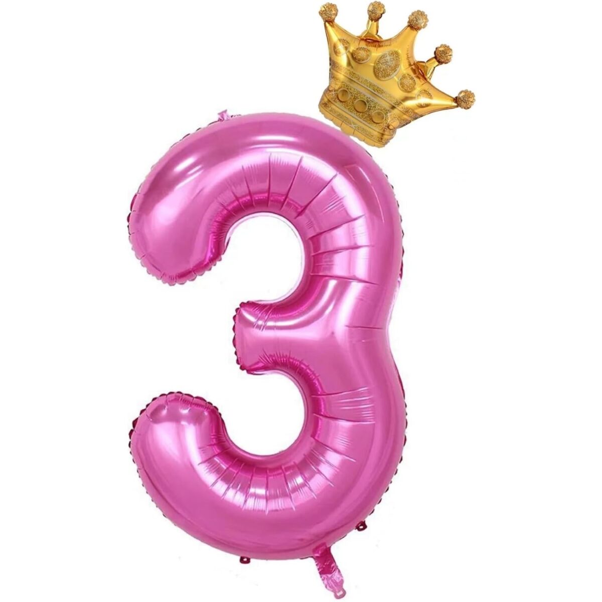 Balon din Folie Metalizata Embo, Figurina Cifra si Coroana, Tema Aniversare 100 cm, Ambalaj Individual, Pai inclus, Umflare cu Aer sau Heliu, Roz, Cifra 3 - imagine 4