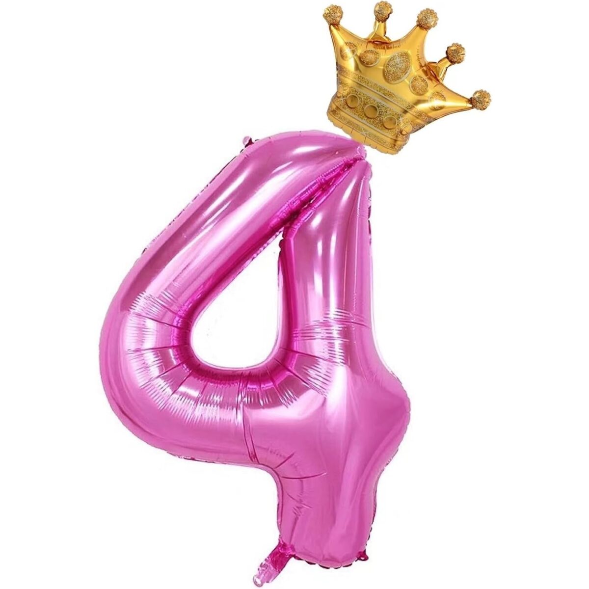 Balon din Folie Metalizata Embo, Figurina Cifra si Coroana, Tema Aniversare 100 cm, Ambalaj Individual, Pai inclus, Umflare cu Aer sau Heliu, Roz, Cifra 4 - imagine 4