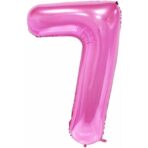Balon din Folie Metalizata Embo, Figurina Cifra si Coroana, Tema Aniversare 100 cm, Ambalaj Individual, Pai inclus, Umflare cu Aer sau Heliu, Roz, Cifra 7 - imagine 3