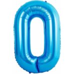 Balon din Folie Metalizata Embo, Figurina Cifra si Coroana, Tema Aniversare 100 cm, Ambalaj Individual, Pai inclus, Umflare cu Aer sau Heliu, Albastru, Cifra 0 - imagine 2