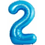 Balon din Folie Metalizata Embo, Figurina Cifra si Coroana, Tema Aniversare 100 cm, Ambalaj Individual, Pai inclus, Umflare cu Aer sau Heliu, Albastru, Cifra 2 - imagine 2