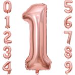 Balon din Folie Metalizata Embo, Figurina Cifra, Tema Aniversare 100 cm, Ambalaj Individual, Pai inclus, Umflare cu Aer sau Heliu, Coral, Rose, Cifra 1 - imagine 2