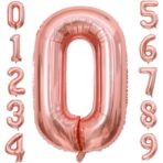 Balon din Folie Metalizata Embo, Figurina Cifra, Tema Aniversare 100 cm, Ambalaj Individual, Pai inclus, Umflare cu Aer sau Heliu, Coral, Rose, Cifra 0 - imagine 2