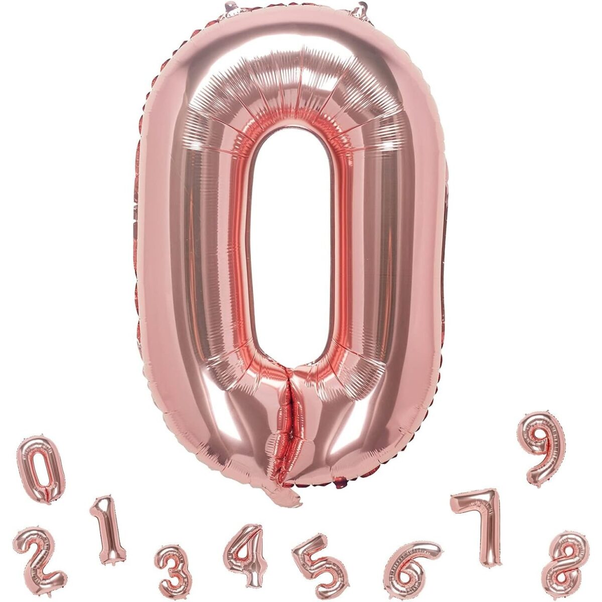 Balon din Folie Metalizata Embo, Figurina Cifra, Tema Aniversare 100 cm, Ambalaj Individual, Pai inclus, Umflare cu Aer sau Heliu, Coral, Rose, Cifra 0 - imagine 4