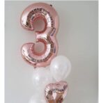 Balon din Folie Metalizata Embo, Figurina Cifra, Tema Aniversare 100 cm, Ambalaj Individual, Pai inclus, Umflare cu Aer sau Heliu, Coral, Rose Gold, Cifra 3 - imagine 4