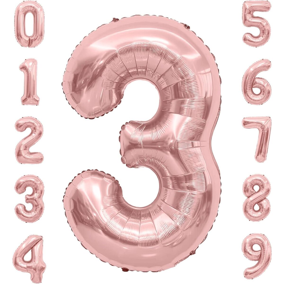 Balon din Folie Metalizata Embo, Figurina Cifra, Tema Aniversare 100 cm, Ambalaj Individual, Pai inclus, Umflare cu Aer sau Heliu, Coral, Rose Gold, Cifra 3 - imagine 5