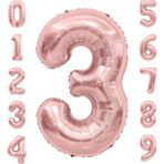 Balon din Folie Metalizata Embo, Figurina Cifra, Tema Aniversare 100 cm, Ambalaj Individual, Pai inclus, Umflare cu Aer sau Heliu, Coral, Rose Gold, Cifra 3 - imagine 5