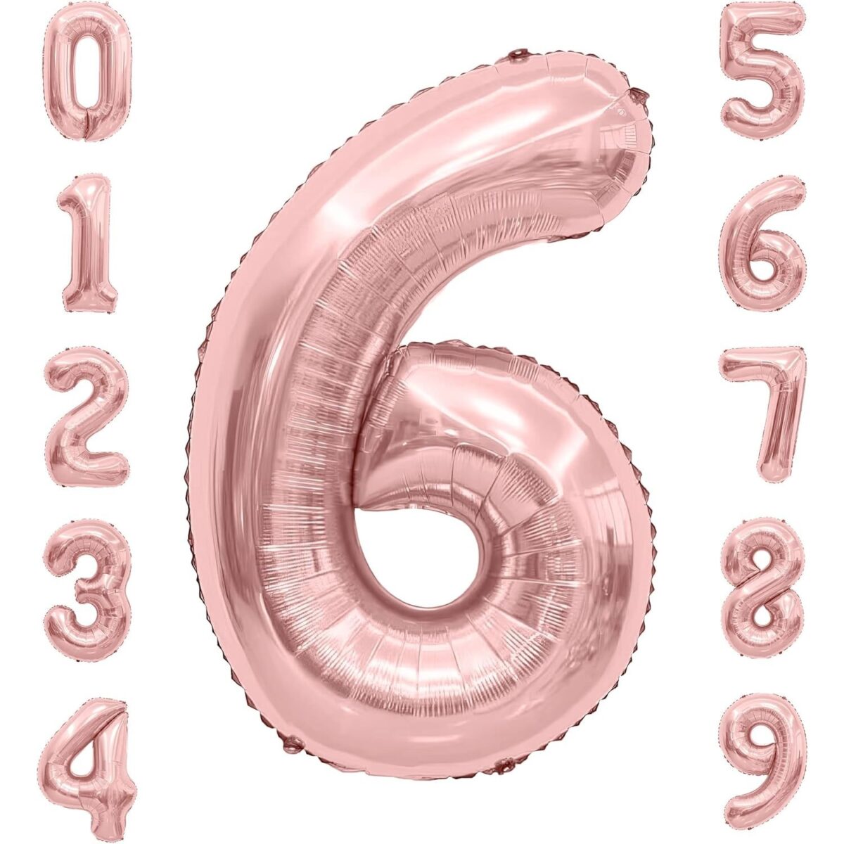 Balon din Folie Metalizata Embo, Figurina Cifra, Tema Aniversare 100 cm, Ambalaj Individual, Pai inclus, Umflare cu Aer sau Heliu, Coral, Rose, Cifra 6 - imagine 4