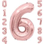 Balon din Folie Metalizata Embo, Figurina Cifra, Tema Aniversare 100 cm, Ambalaj Individual, Pai inclus, Umflare cu Aer sau Heliu, Coral, Rose, Cifra 6 - imagine 4