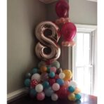 Balon din Folie Metalizata Embo, Figurina Cifra, Tema Aniversare 100 cm, Ambalaj Individual, Pai inclus, Umflare cu Aer sau Heliu, Coral, Rose Gold, Cifra 8 - imagine 2