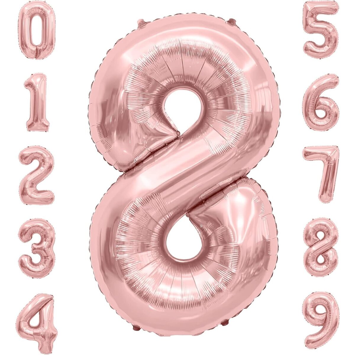 Balon din Folie Metalizata Embo, Figurina Cifra, Tema Aniversare 100 cm, Ambalaj Individual, Pai inclus, Umflare cu Aer sau Heliu, Coral, Rose Gold, Cifra 8 - imagine 5